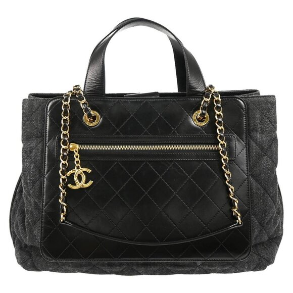 Chanel Black Denim Calfskin 2way Tote Handbag - Picture 1 of 16